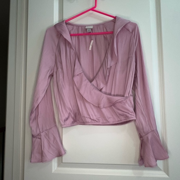 a new day Tops - NWT A New Day Dusty Rose Pink Wrap Top With Bell Sleeves and Ruffle XS